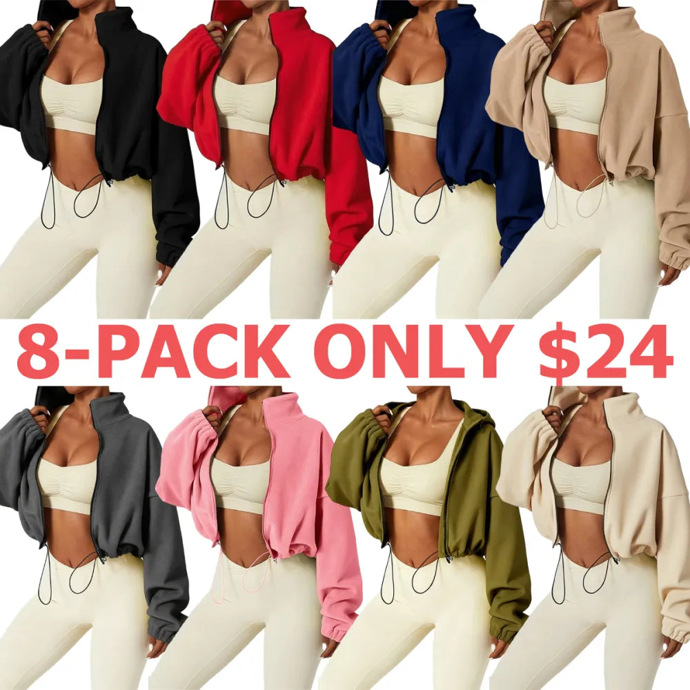 Women's Solid Color Zip Up Thermal Lined Sports Sweatshirt