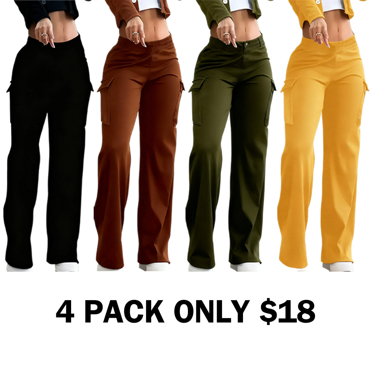Solid Color Flap Pocket Pants