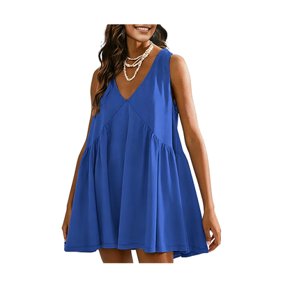 Special Sale❤️ Women's V-Neck Tank Sundress Summer Sleeveless A-Line Mini Dress Casual Loose Dresses with Pockets