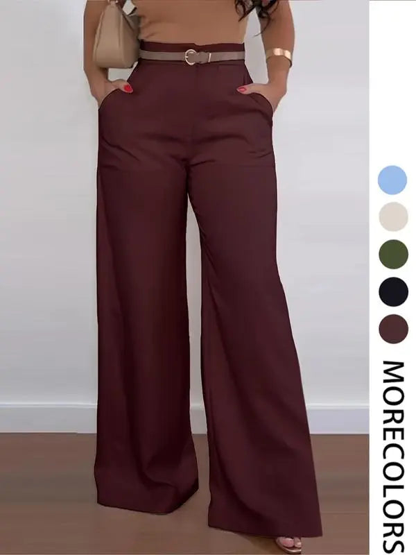 Women's Solid High Waist Wide Leg Pants