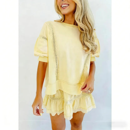 Women's 2 Piece Cotton Lace Trim Outfit Set