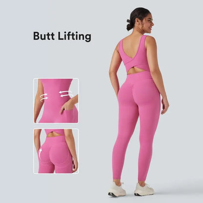 V Neck Butt Lifting Workout Jumpsuit with Pockets