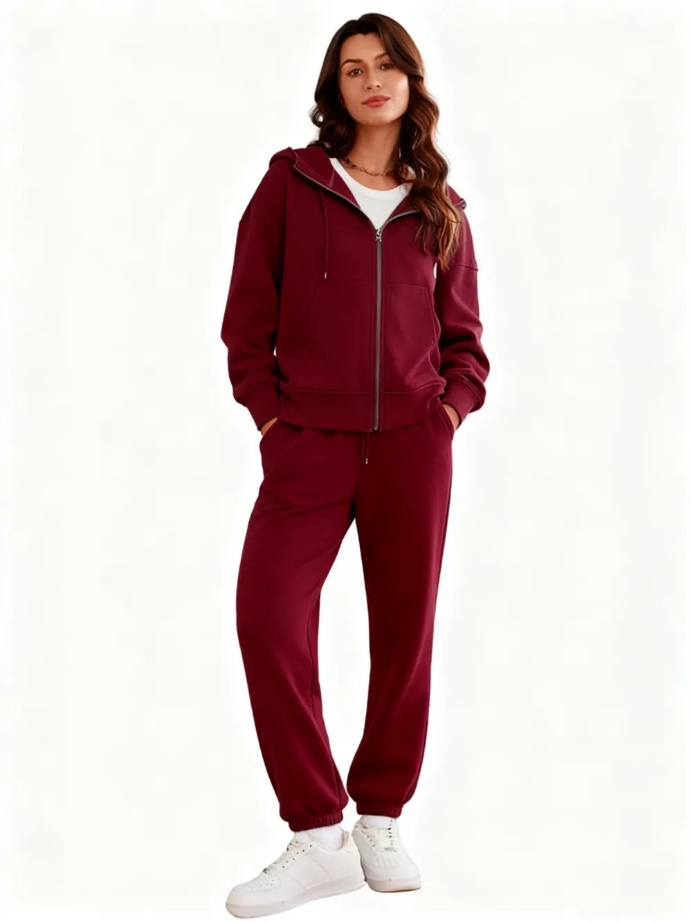 2 Piece Sets for Women Fleece Sweatsuits Zip Up Hoodie Sweatshirts Drawstring Jogger Sweatpants