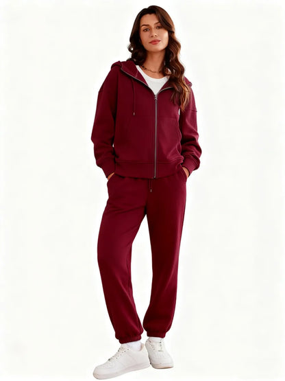2 Piece Sets for Women Fleece Sweatsuits Zip Up Hoodie Sweatshirts Drawstring Jogger Sweatpants