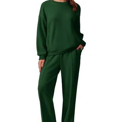 2-Piece Long Sleeve Sweatshirt Drawstring Straight Leg Pants