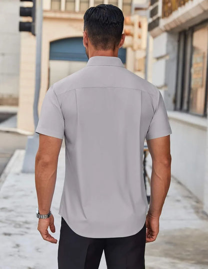 Mens Short Sleeve Dress Shirts Wrinkle Free Casual Button Down Shirts Summer Untucked Dress Shirt
