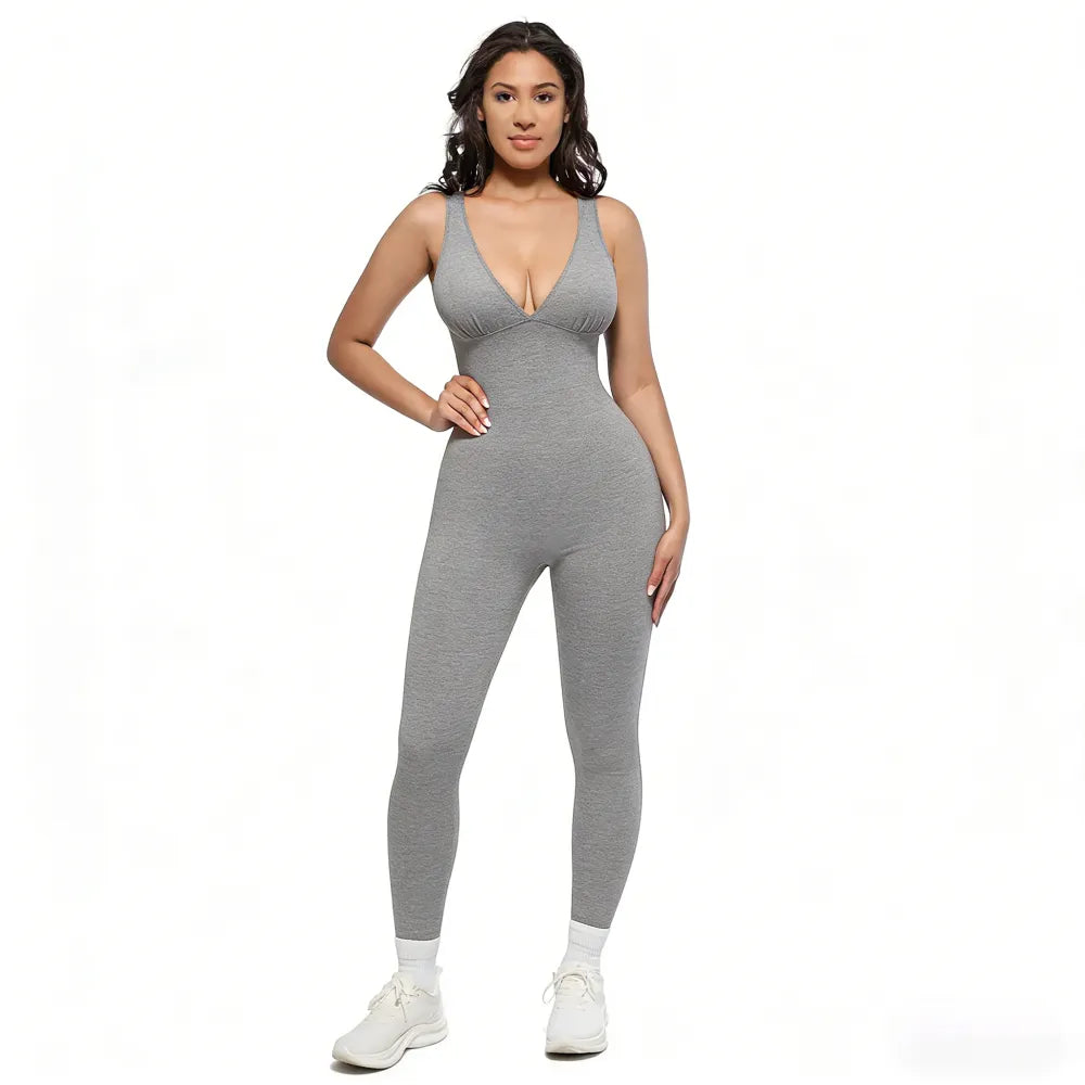 Deep V High-Waisted Tummy Control Jumpsuit