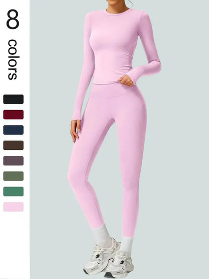 Women's Patchwork High Elastic Soft Round Neck Flat Shoulder Long Sleeve Slim Fit Beautiful Hip Tight Pants