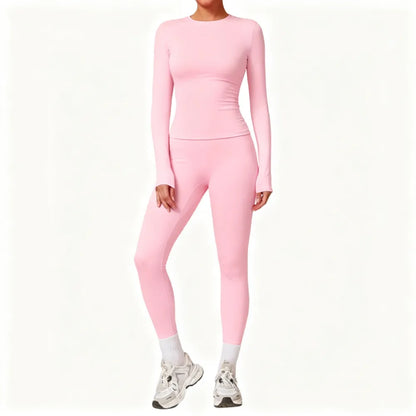 2-Piece Set Women's Long Sleeve Solid Color Sports Set