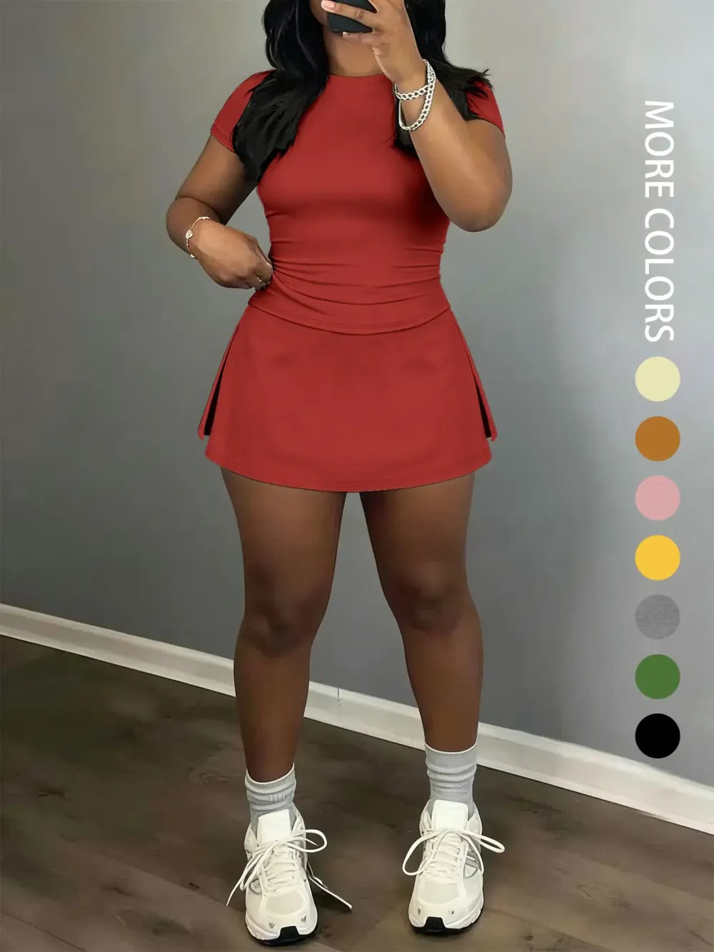 Women's Slim-Fitting Crop Tee & Short Skirt Set