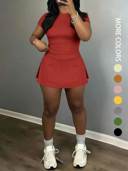 Women's Slim-Fitting Crop Tee & Short Skirt Set