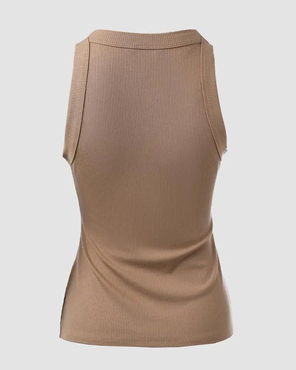 O-Neck Knit Sleeveless Basic Slim Fit Tummy Control Tank Casual Top(Without Pads)