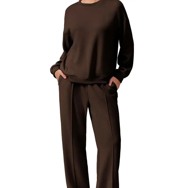 2-Piece Long Sleeve Sweatshirt Drawstring Straight Leg Pants