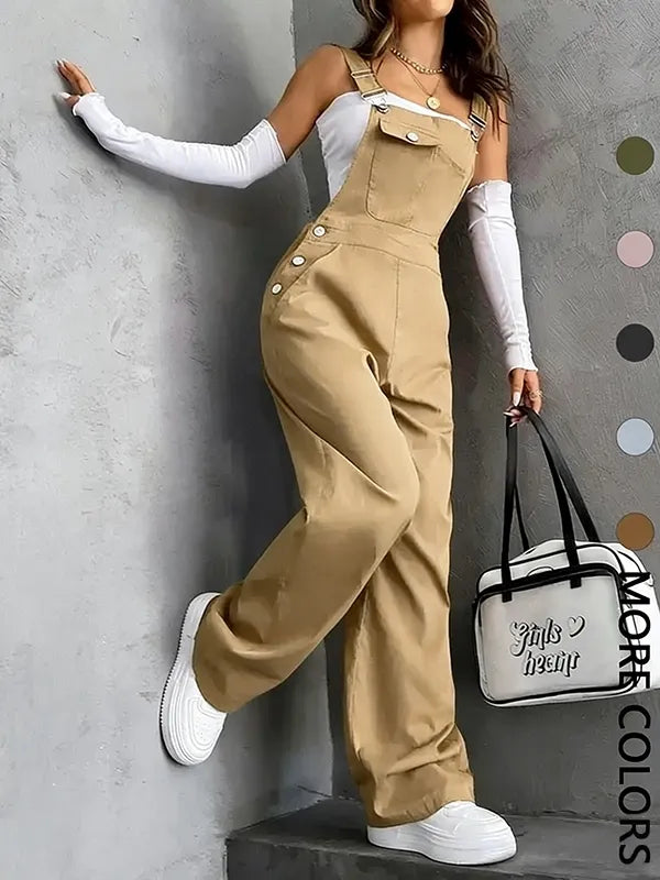 Women's Plain Pocket Overalls, Casual Comfy Overalls for Daily Wear, Ladies Clothes for All Seasons, Womenswear