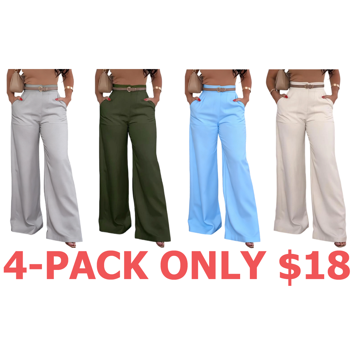 Women's Solid High Waist Wide Leg Pants