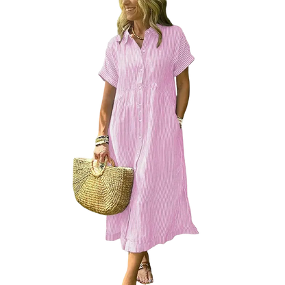 Women's loose-fitting midi striped shirt dress