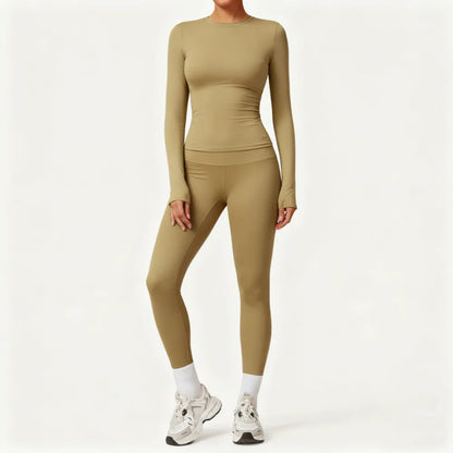 2-Piece Set Women's Long Sleeve Solid Color Sports Set