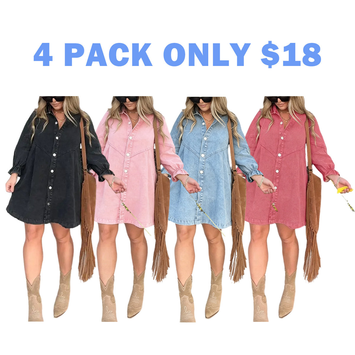 Washed Denim Puff Sleeve Mini Dress
