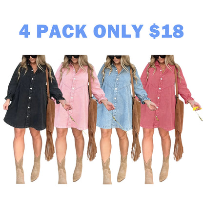 Washed Denim Puff Sleeve Mini Dress