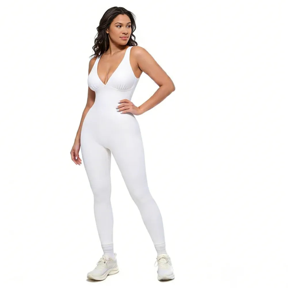 Deep V Shapewear With Chest Support Breathable High-Waisted Tummy Control Jumpsuit