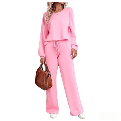 Womens Fall Winter Casual Solid Knitted 2 Piece Sets Long Sleeve Hoodie