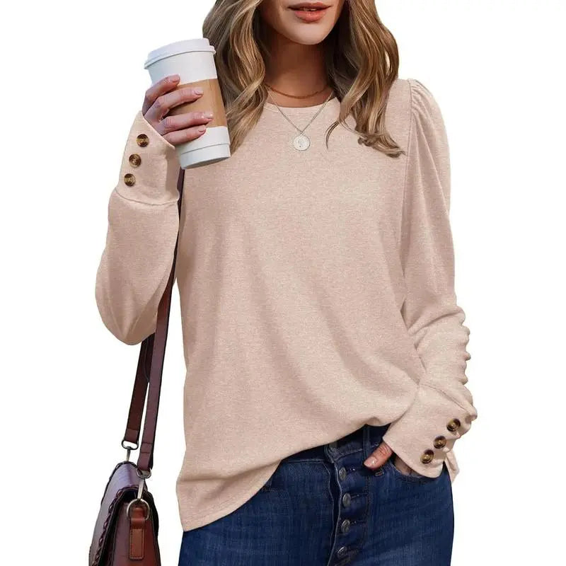 Long Sleeve Shirts for Women Blouses Dressy Casual Puff Sleeve Fashion Clothing Tops with Buttons
