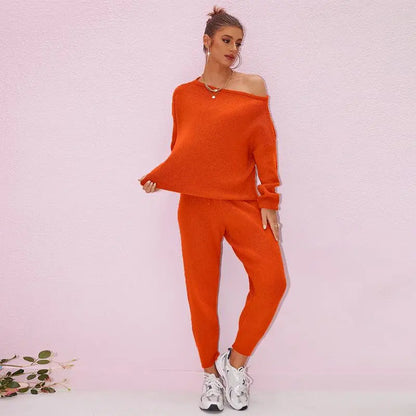 Women's 2025 Fall Winter Knit Set Oversized Sweater & Lounge Pants Matching Sets for Women Striped Knit Basic Black Fitted Long Sleeve Shirts & Blouses