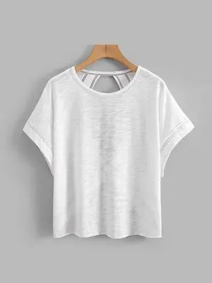 Women's Plain Cut Out Asymmetrical Hem Batwing Sleeve Tee, Elegant Casual Short Sleeve Round Neck T-Shirt for Summer, Ladies Clothes for Daily Wear