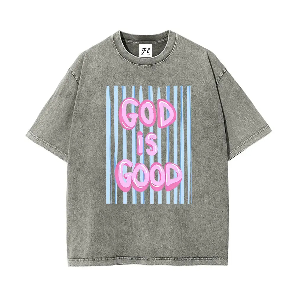 Unisex God is Good Print Washed T-Shirt