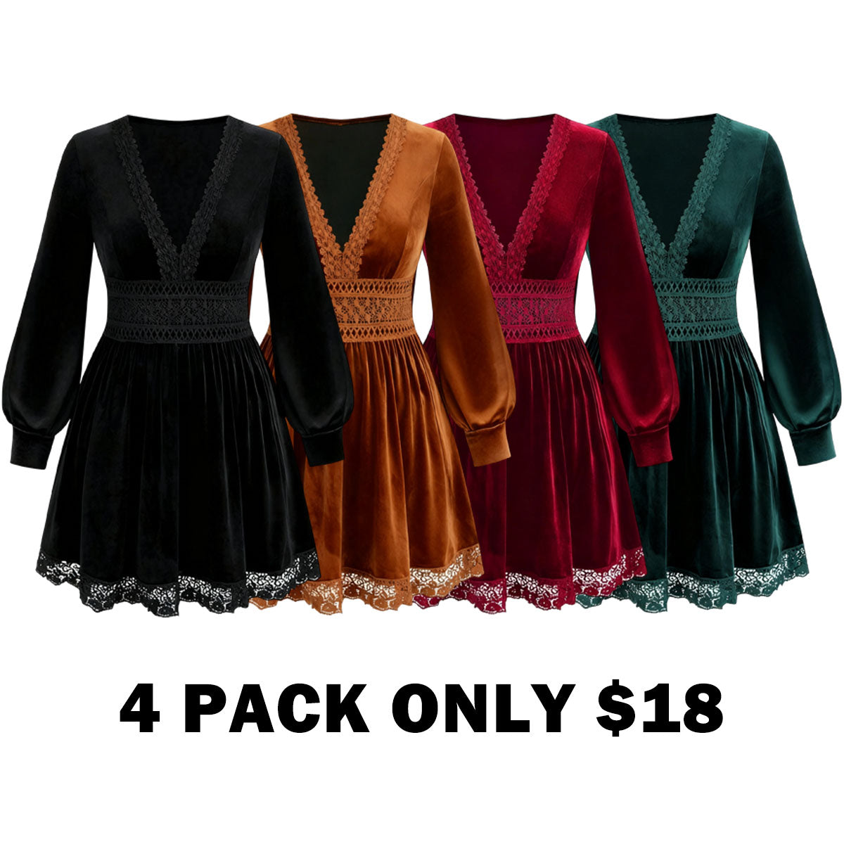 Velvet Lace Patchwork Lantern Sleeve Long Dress