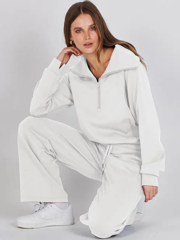 Women 2 Piece Outfits Sweatsuit Set 2025 Fall Oversized Half Zip Sweatshirt