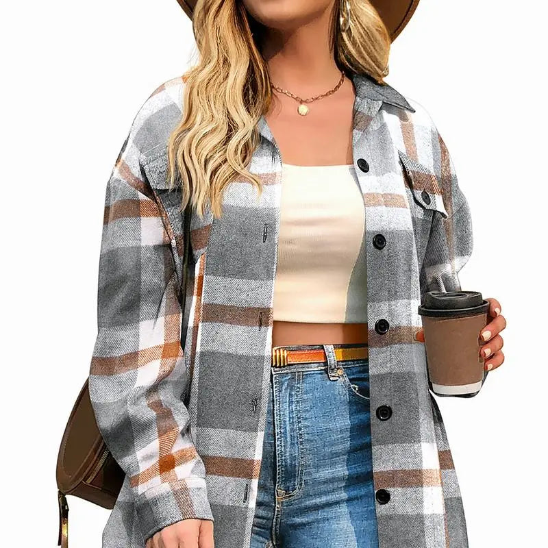 Women's Checkered Shirt Jacket