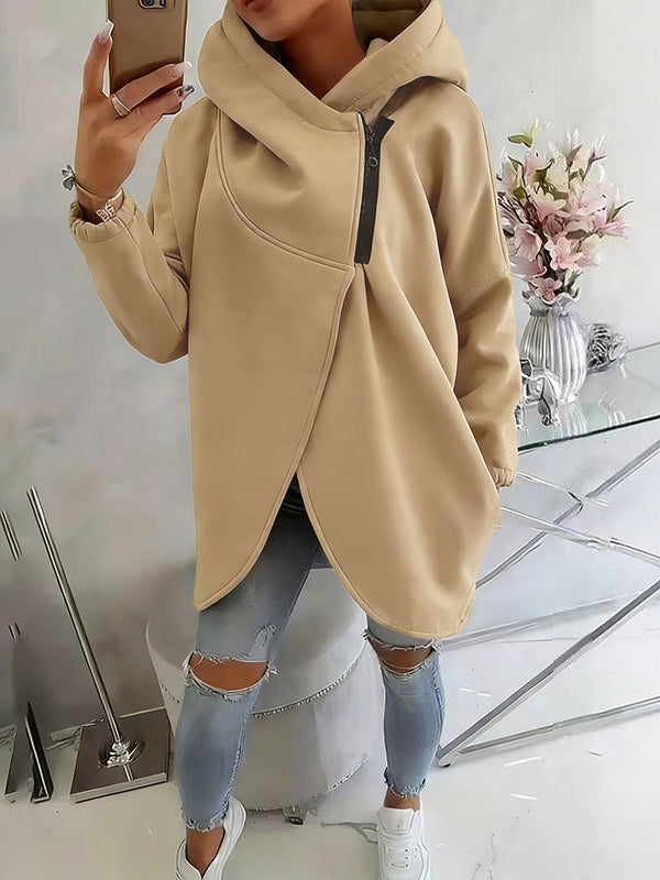 Women'S Plus Size Hooded Sweatshirt, Half-Zip Fashion Design