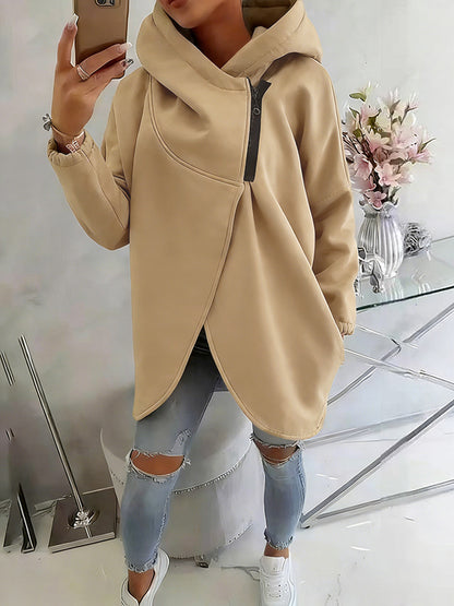 Women'S Plus Size Hooded Sweatshirt, Half-Zip Fashion Design