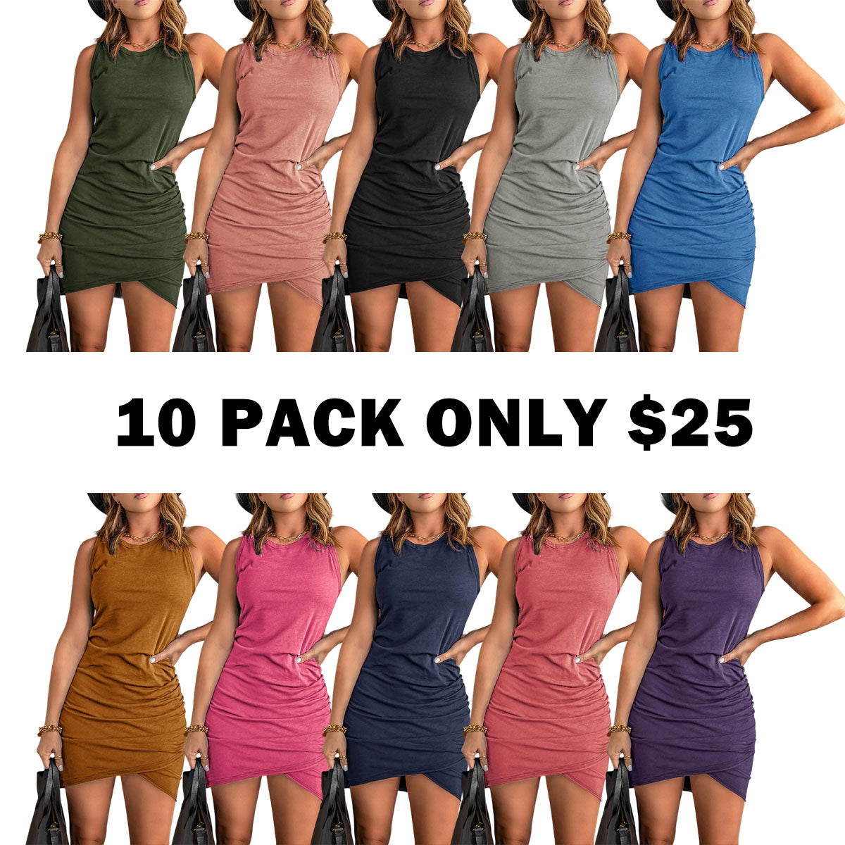 Women's Plain Ruched Wrap Tank Sundress