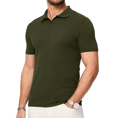 JMIERR Men's Muscle V - Neck Slim - Fit Ribbed Polo