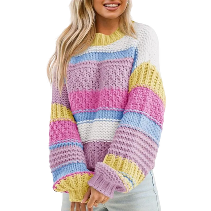 Women's loose-fitting oversized crew neck sweater