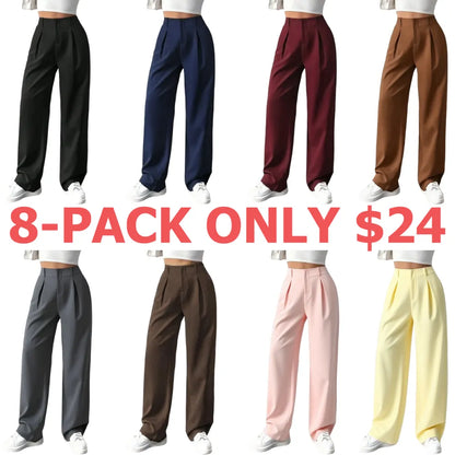 Women's Solid Color Plicated Pocket Wide Leg Pants