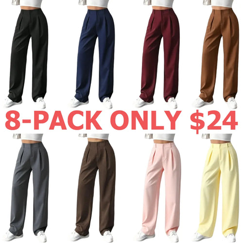 Women's Solid Color Plicated Pocket Wide Leg Pants