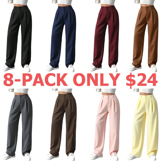 Women's Solid Color Plicated Pocket Wide Leg Pants