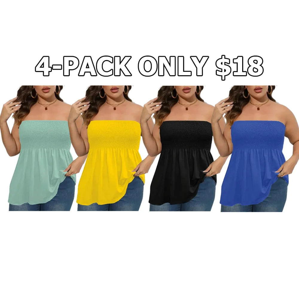 Plus Size Solid Ruffle Hem Shirred Tube Top, Boho Fashion Chic Style Tops