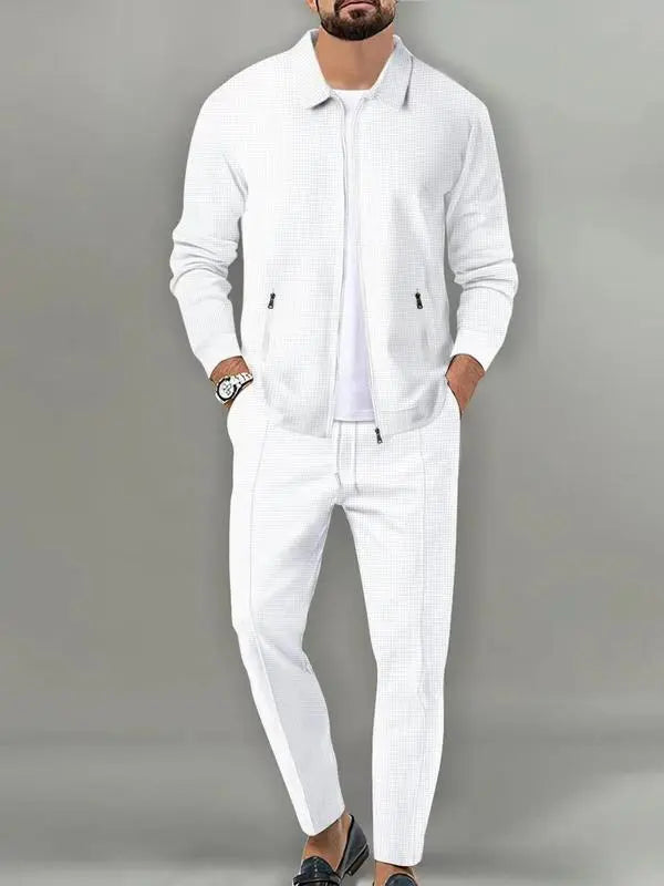 Men's Plain Zip Up Jacket & Drawstring Waist Pants Tracksuit Set