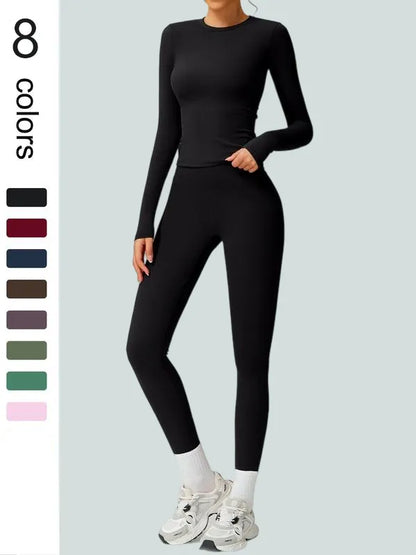 Women's Patchwork High Elastic Soft Round Neck Flat Shoulder Long Sleeve Slim Fit Beautiful Hip Tight Pants