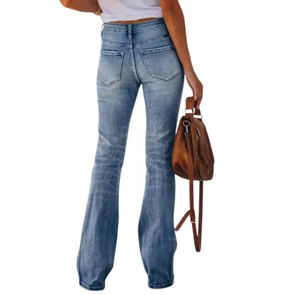 Women‘s High Waisted Flare Stretch Boyfriend Casual Denim Pants