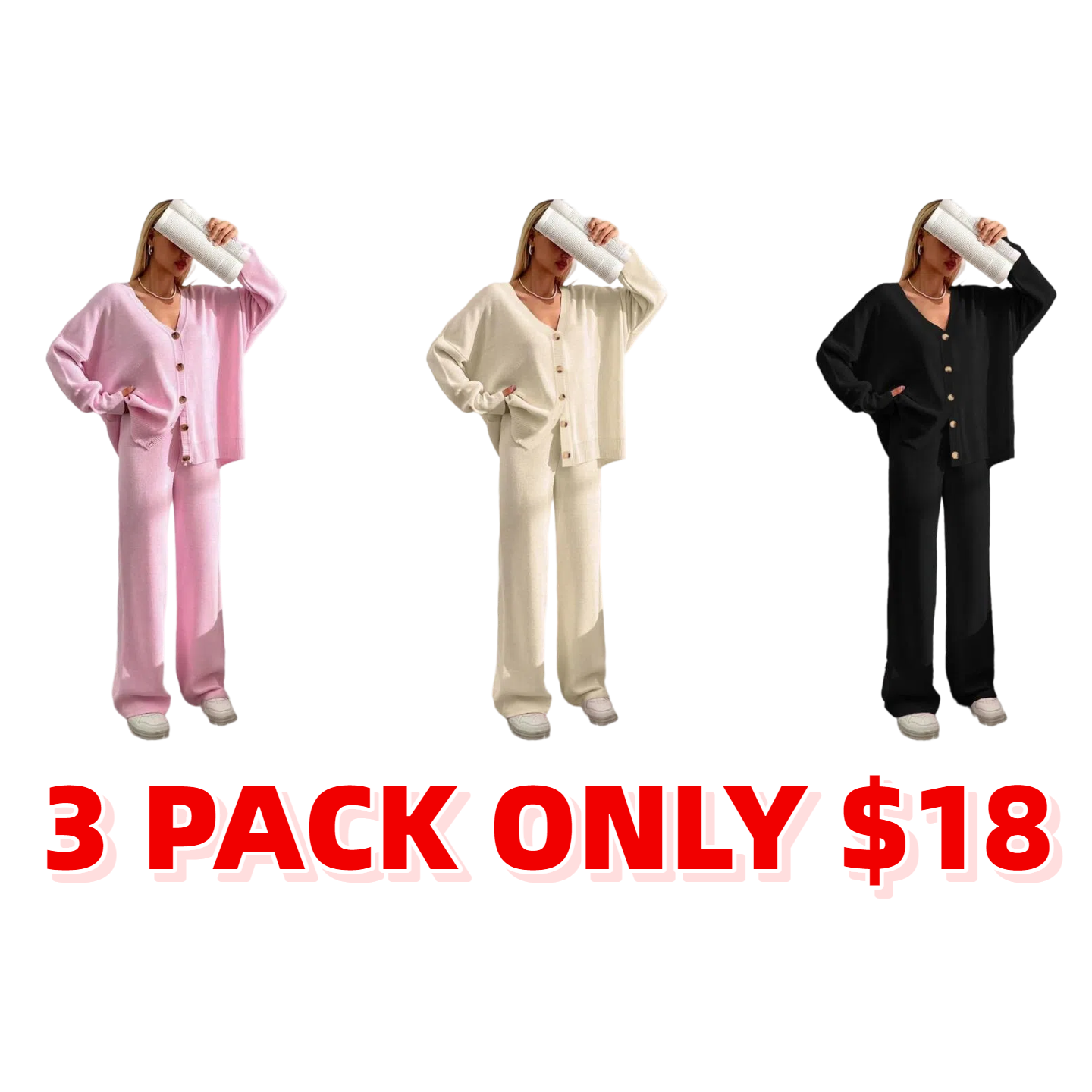 Women’s Knit Cardigan & Wide-Leg Pants Set