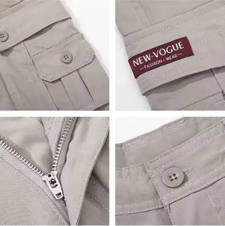 Men's Solid Color Patched Zipper Fly Cargo Pants