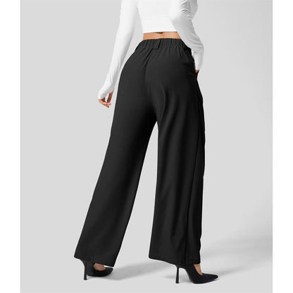 High Waisted Plicated Side Pocket Wide Waffle Work Pants