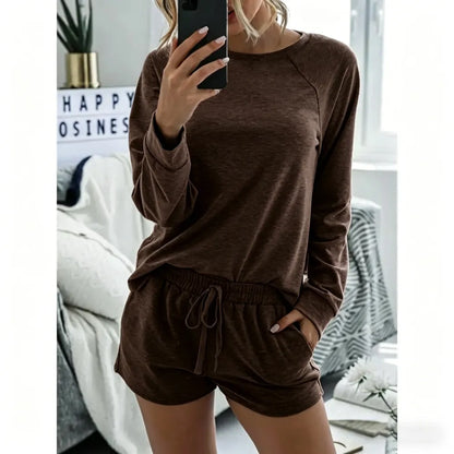 Women's Solid Raglan Loungewear Two-piece Set Pajama Set