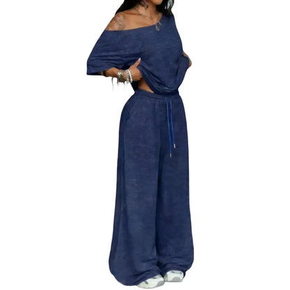Women's Casual Solid Color Sport Two-Piece Set Loose Long Pants