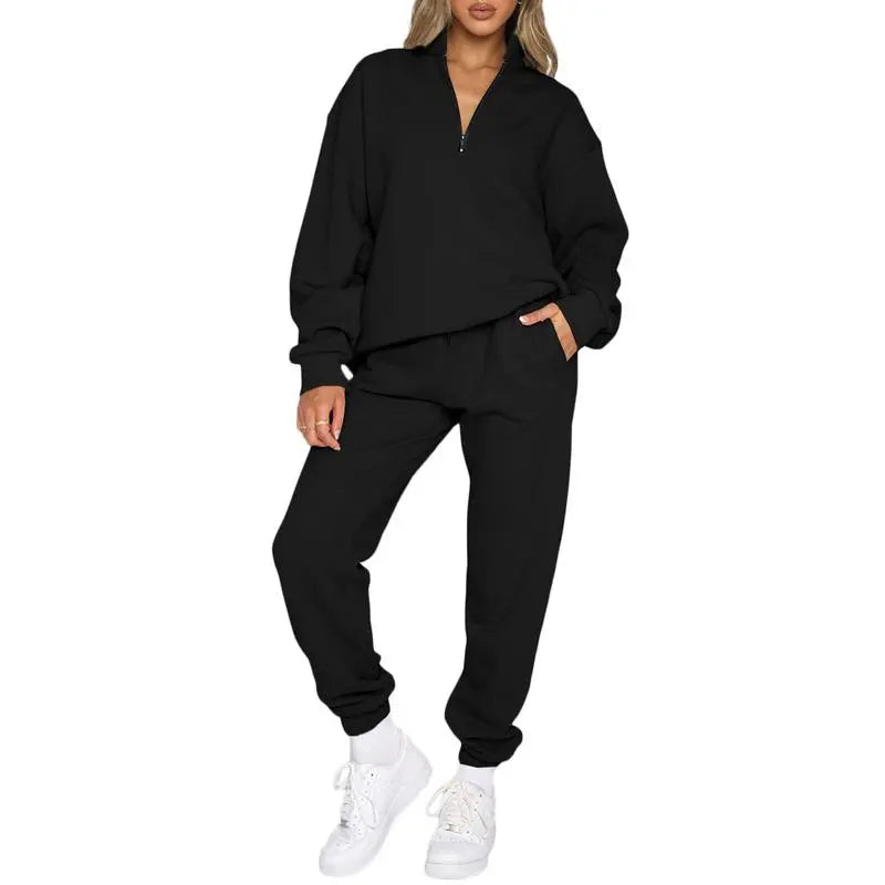 Women 2 Piece Outfits Sweatsuit Oversized Half Zip Pullover Long Sleeve Sweatshirt Jogger Pants Set with Pockets